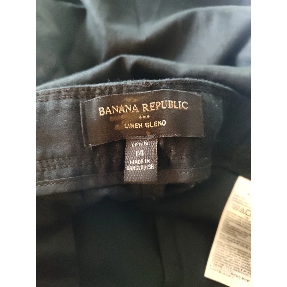 New Banana Republic Trouser Pants 14 Petite Linen‎ Blend Wide Leg Pleated Black